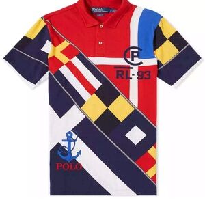 Polo by Ralph Lauren Red and Blue Geometric Polo Shirt CP—93 Limited Edition.